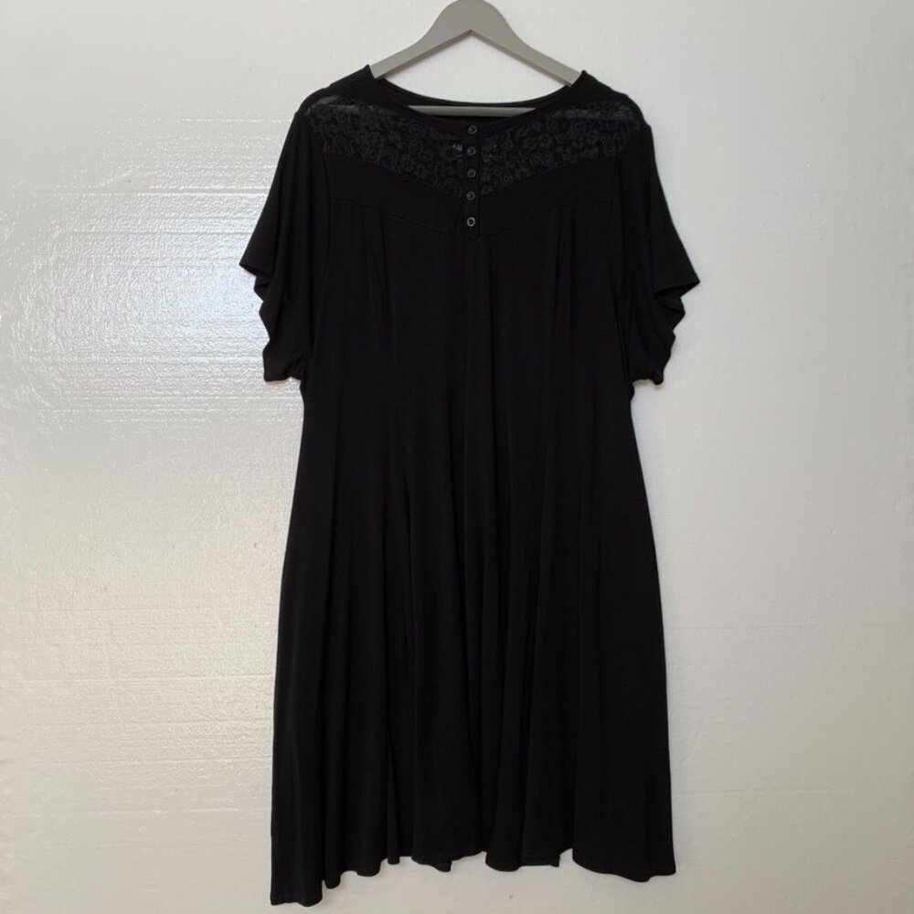 Torrid Super Soft Womens 3 Plus Size Black Short Sleeve Lace Neck Midi Dress